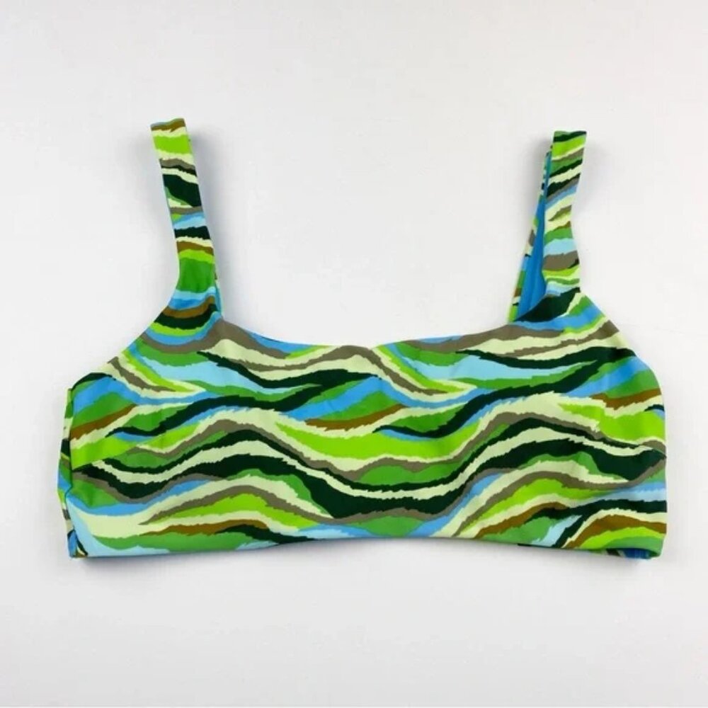 Aerie Multi-tone Striped Bralette Bikini Top Blue Green XL